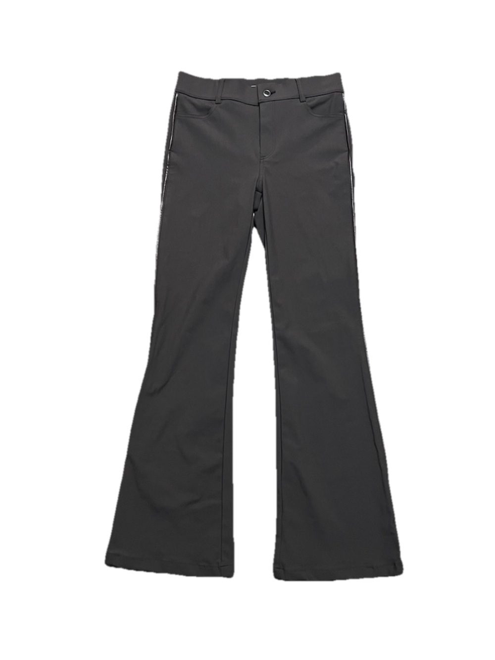 Elaine Kim Tech Stretch Flare Pant Brown Size Medium Vegan Leather Side Piping